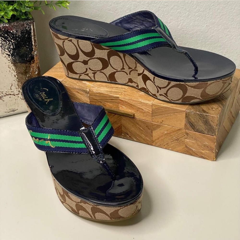 Coach Gabriela Platform Wedge Signature Canvas Thong